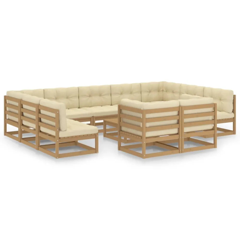 Cadeira de Jardim 12 pcs conj. lounge jardim almofadões pinho maciço castanho mel