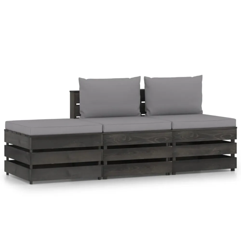 Cadeira de Jardim 3 pcs conj. lounge jardim + almofadões madeira impreg. cinzento