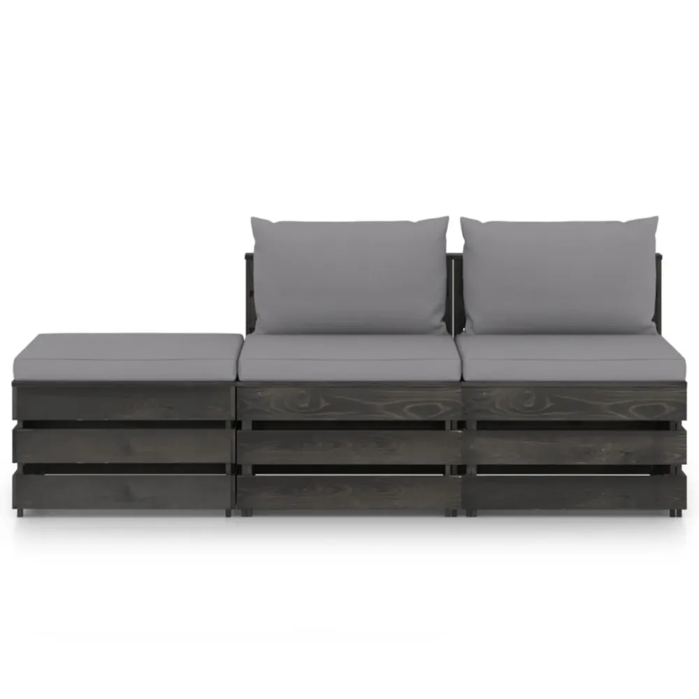 Cadeira de Jardim 3 pcs conj. lounge jardim + almofadões madeira impreg. cinzento