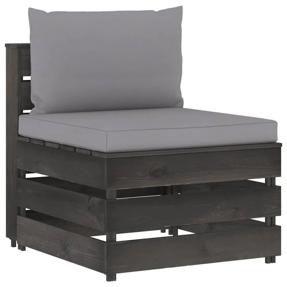 Cadeira de Jardim 3 pcs conj. lounge jardim + almofadões madeira impreg. cinzento