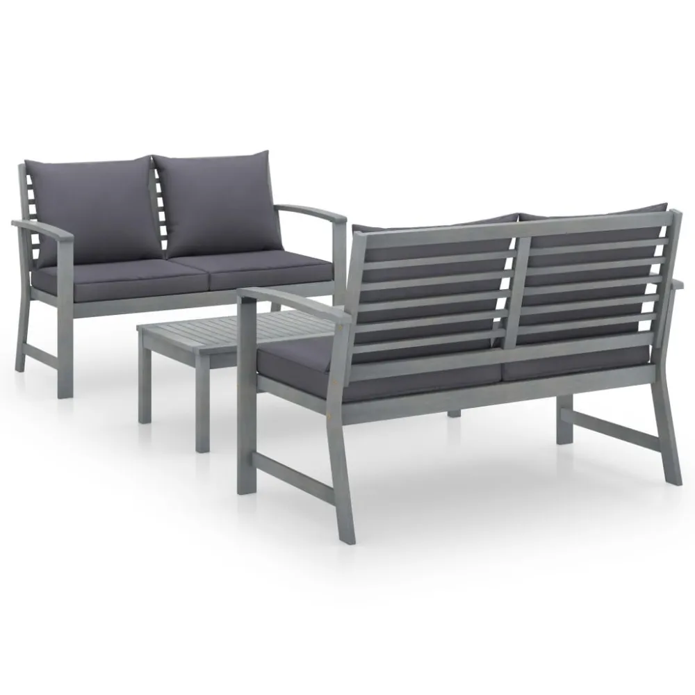 Cadeira de Jardim 3 pcs conj. lounge jardim com almofadões acácia maciç cinzento