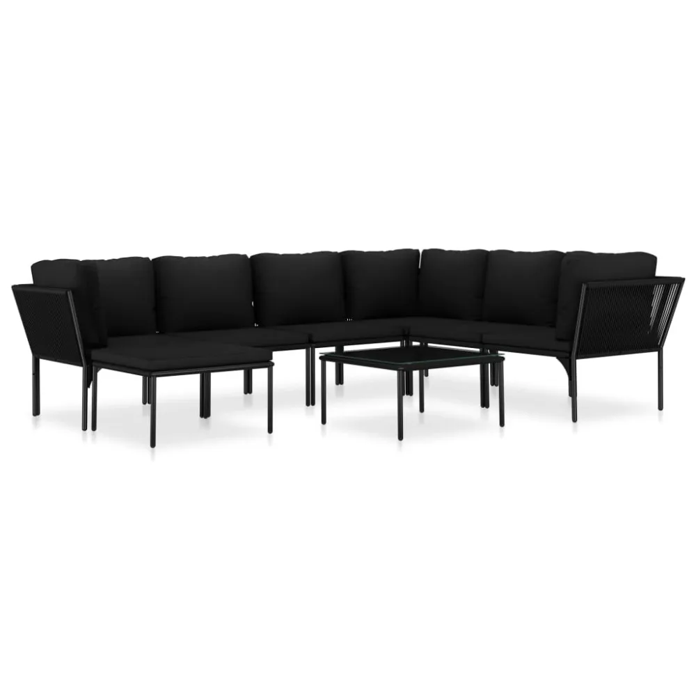 Cadeira de Jardim 8 pcs conjunto lounge de jardim com almofadões PVC preto