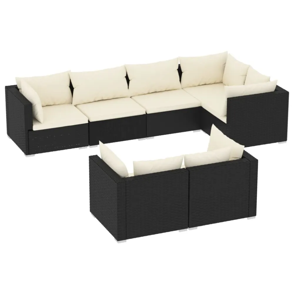 Cadeira de Jardim 7 pcs conjunto lounge de jardim com almofadões vime PE preto