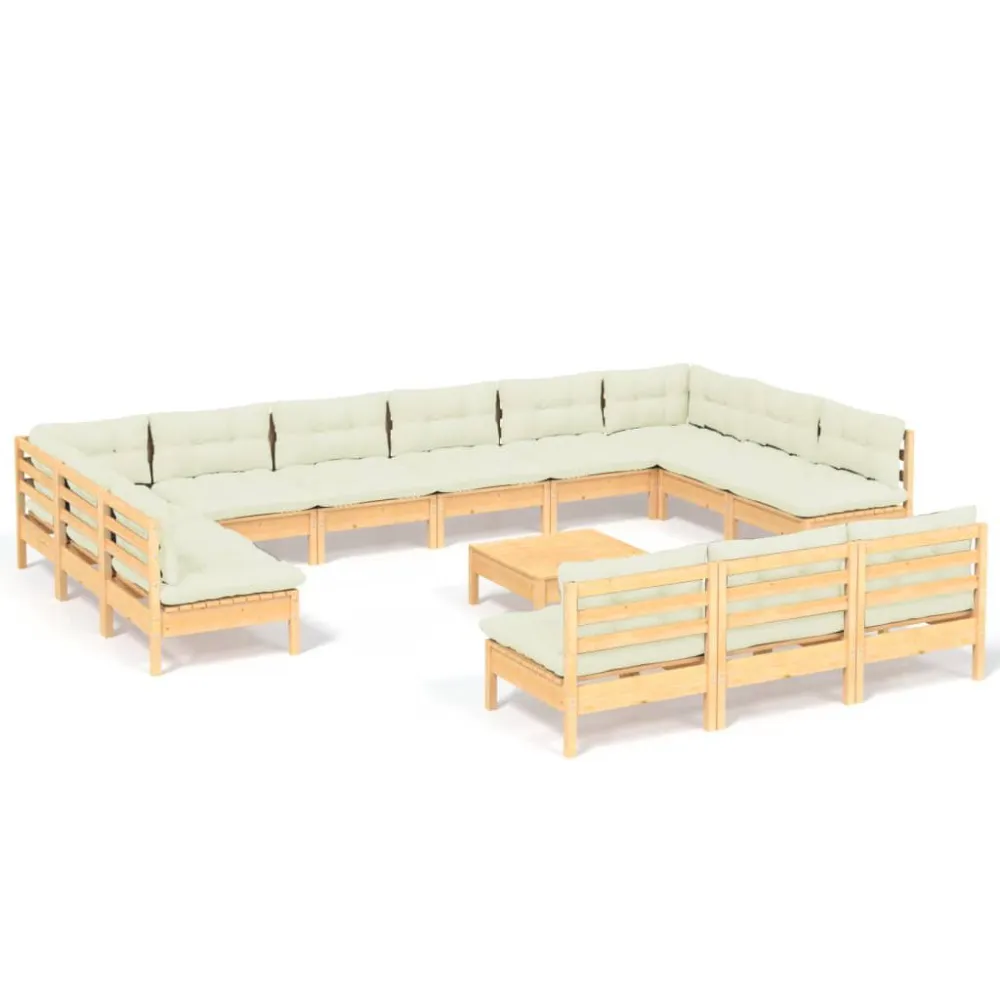 Cadeira de Jardim 14 pcs conjunto lounge jardim com almofadões creme pinho maciço