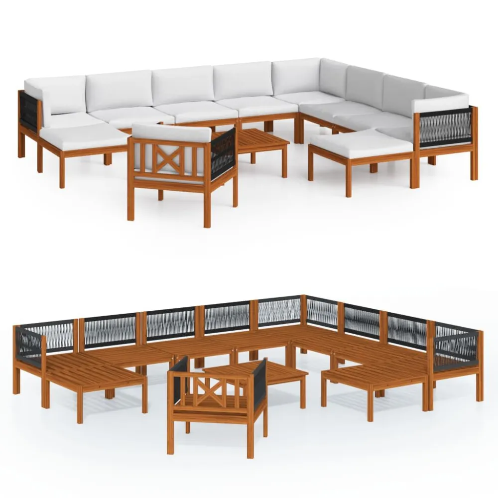 Cadeira de Jardim 12 pcs conjunto lounge jardim com almofadões acácia maciç creme
