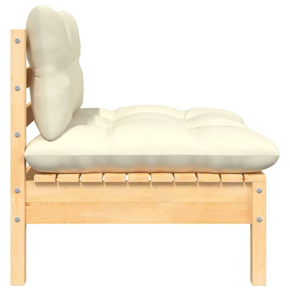 Cadeira de Jardim 3 pcs conjunto lounge jardim com almofadões creme pinho maciço