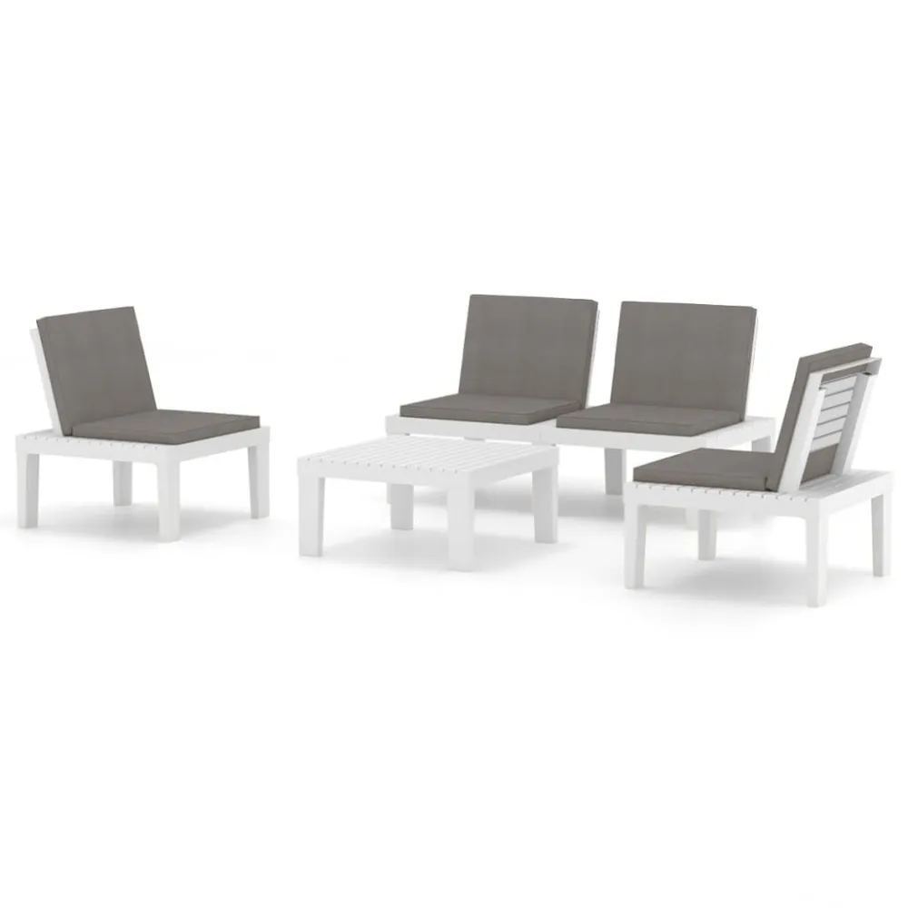 Cadeira de Jardim 4 pcs conjunto lounge de jardim com almofadões plástico branco