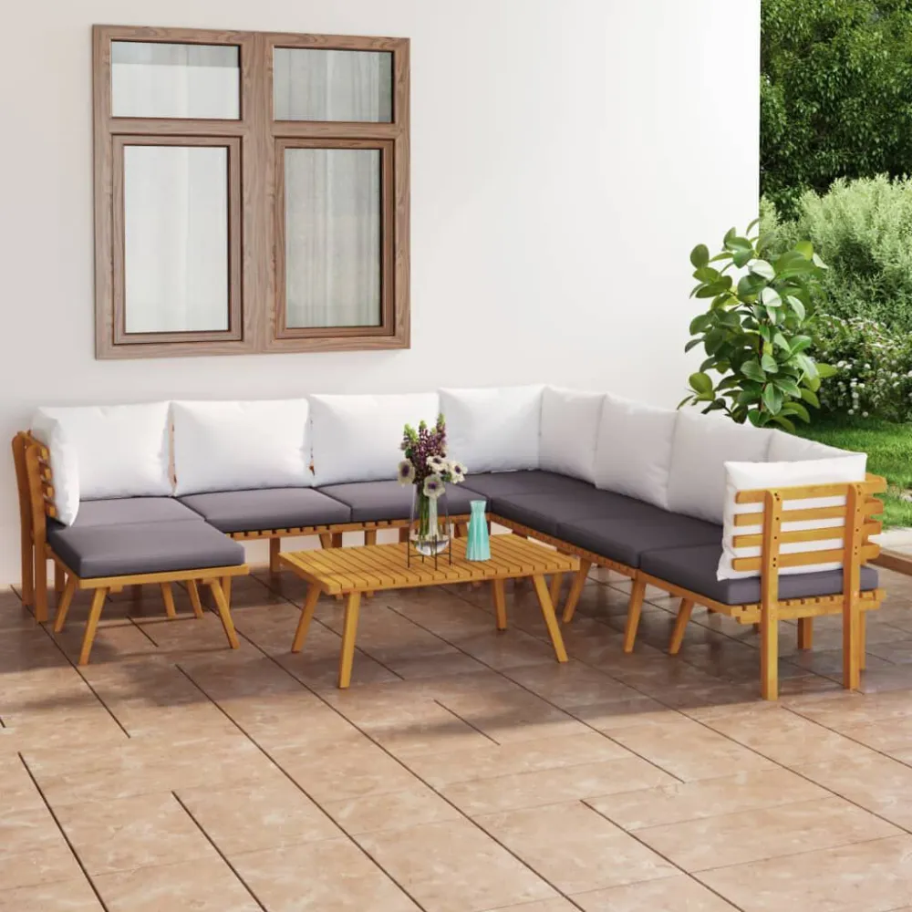 Cadeira de Jardim 9 pcs conjunto lounge de jardim com almofadões acácia maciç