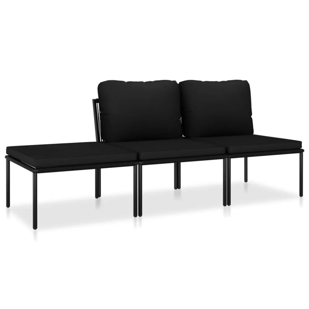 Cadeira de Jardim 3 pcs conjunto lounge de jardim com almofadões PVC preto
