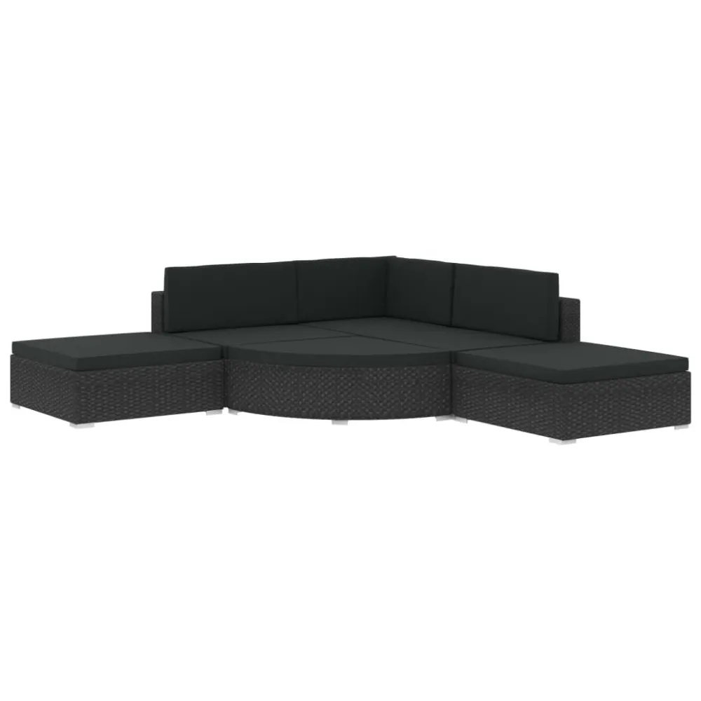 Cadeira de Jardim 6 pcs conjunto lounge de jardim com almofadões vime PE preto