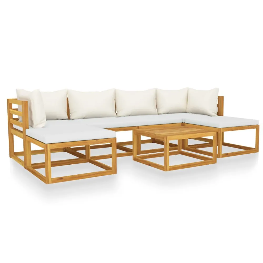 Cadeira de Jardim 7 pcs conjunto lounge jardim com almofadões acácia maciç creme