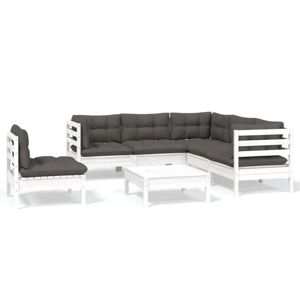 Cadeira de Jardim 6 pcs conjunto lounge de jardim com almofadões pinho branco