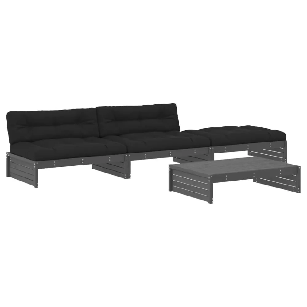 Cadeira de Jardim 4 pcs conjunto lounge jardim com almofadões madeira maciç cinza