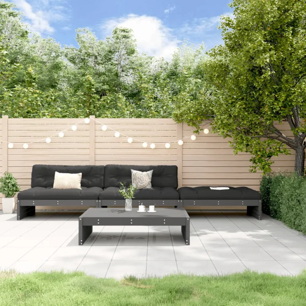 Cadeira de Jardim 4 pcs conjunto lounge jardim com almofadões madeira maciç cinza