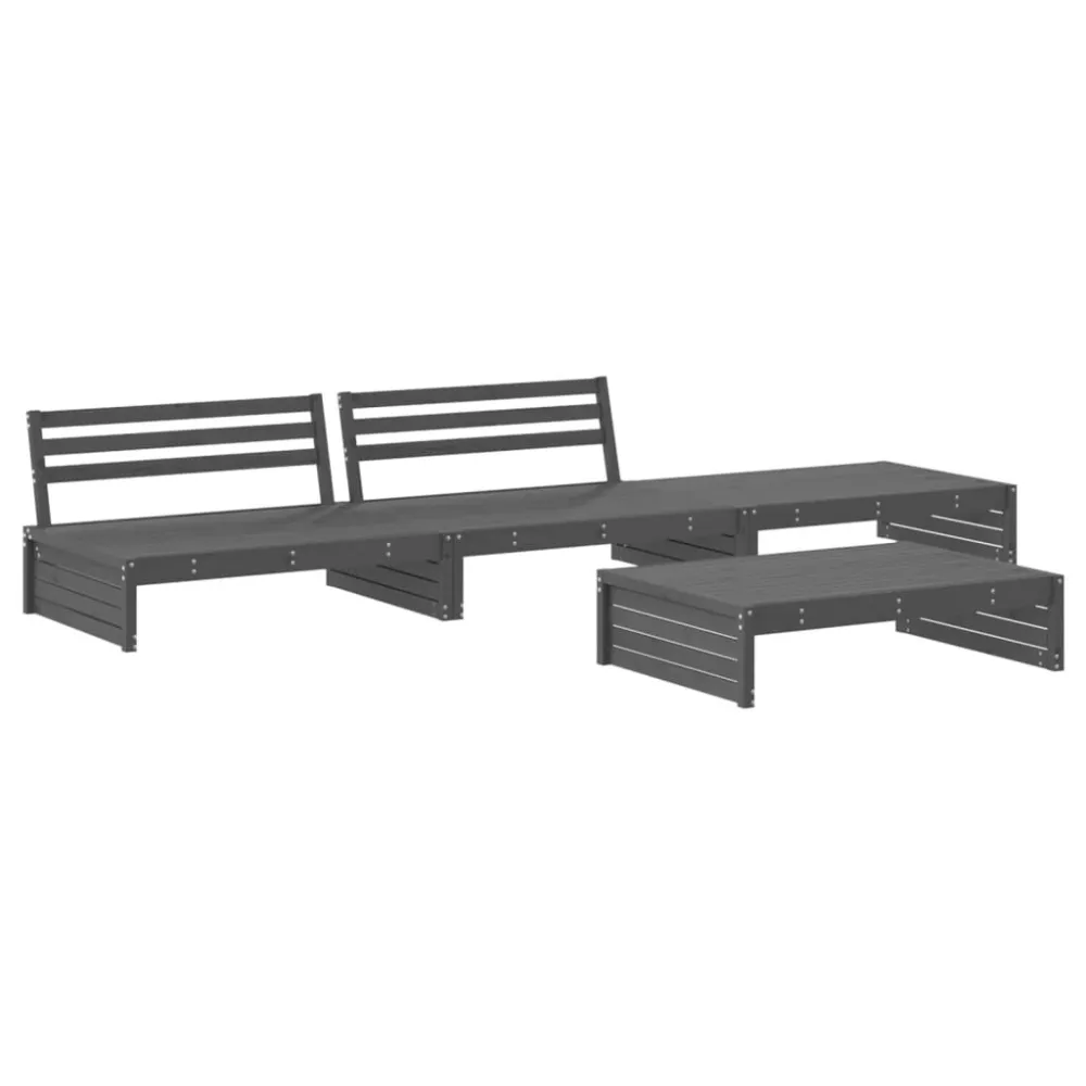 Cadeira de Jardim 4 pcs conjunto lounge jardim com almofadões madeira maciç cinza