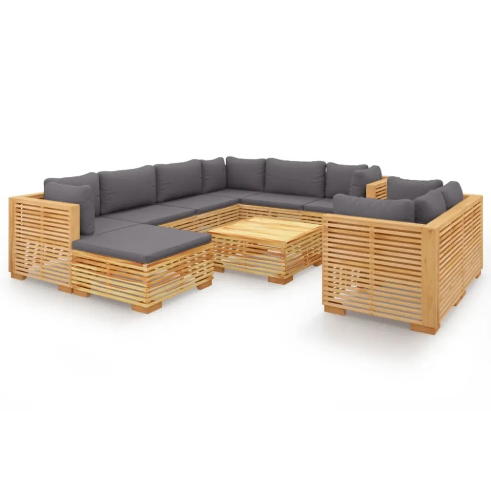 Cadeira de Jardim 10 pcs conjunto lounge jardim com almofadões madeira teca maciç