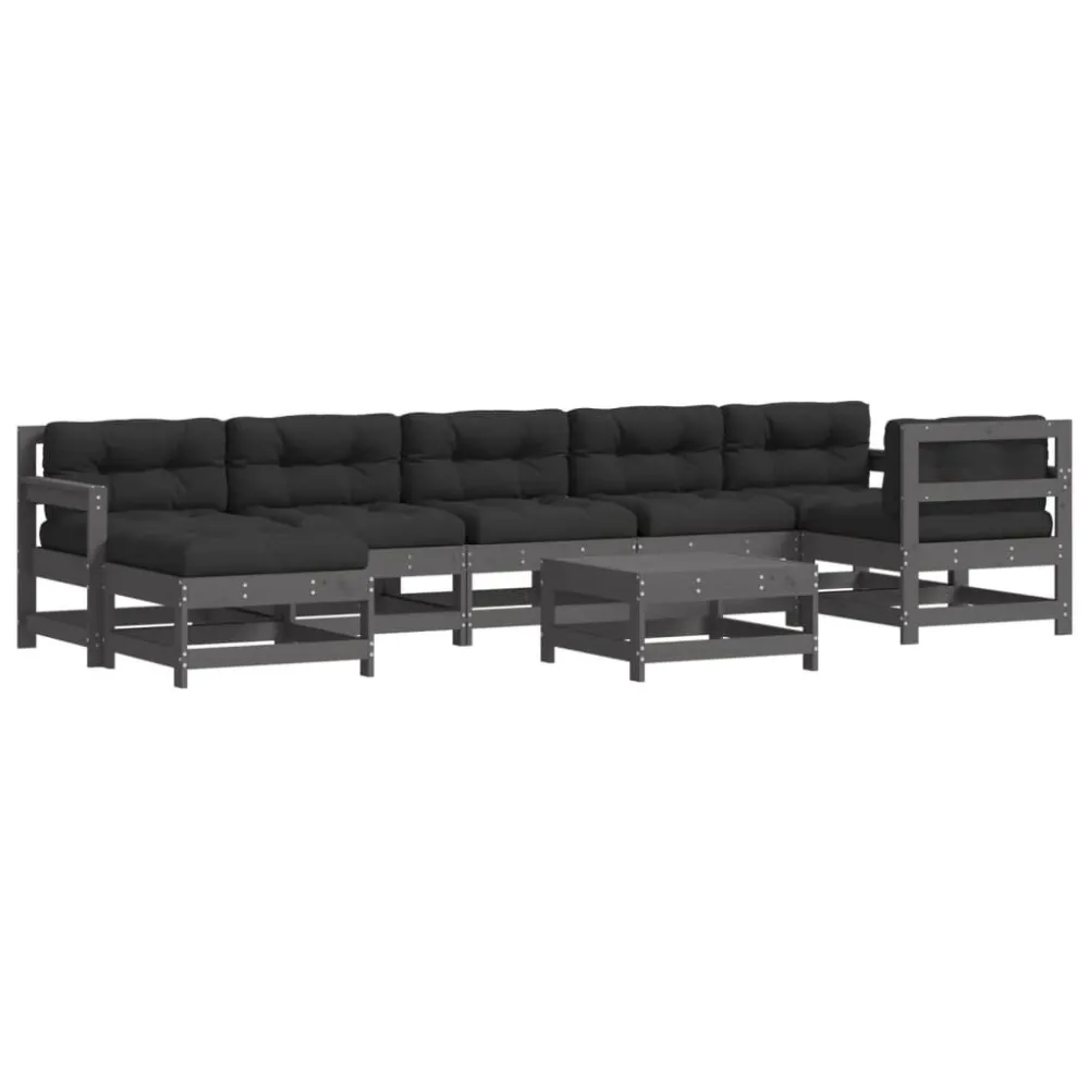 Cadeira de Jardim 8 pcs conjunto lounge jardim com almofadões madeira maciç cinza