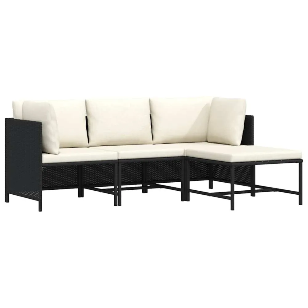 Cadeira de Jardim 4 pcs conjunto sofás de jardim com almofadões vime PE preto