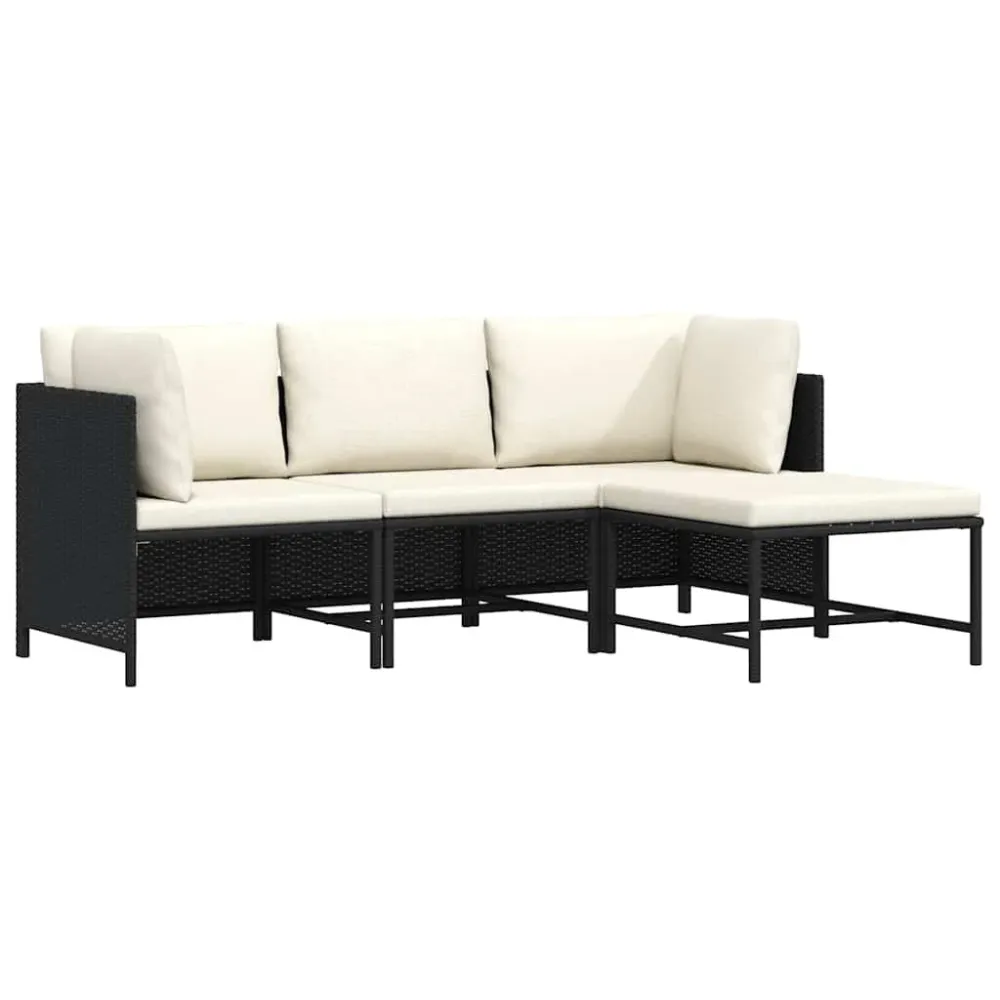 Cadeira de Jardim 4 pcs conjunto sofás de jardim com almofadões vime PE preto