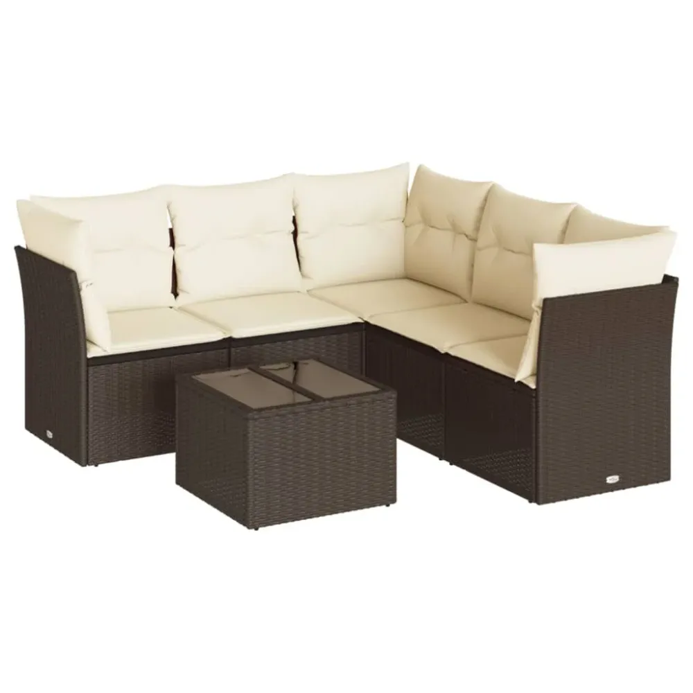 Cadeira de Jardim 6 pcs conjunto de sofás jardim com almofadões vime PE castanho