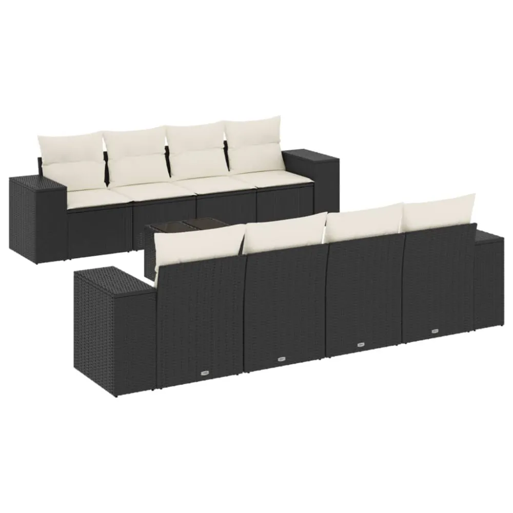 Cadeira de Jardim 9 pcs conjunto de sofás para jardim com almofadões vime PE preto