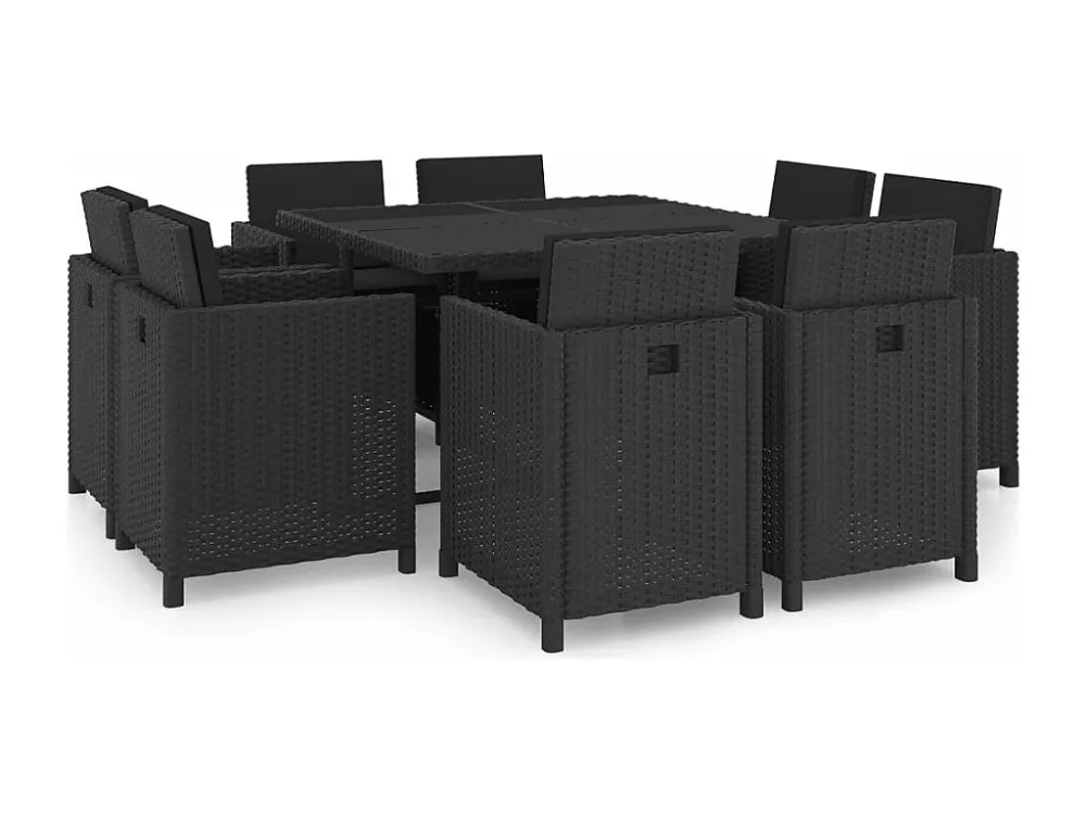 Cadeira de Jardim 9 peças conjunto jantar exterior com almofadões vime PE preto