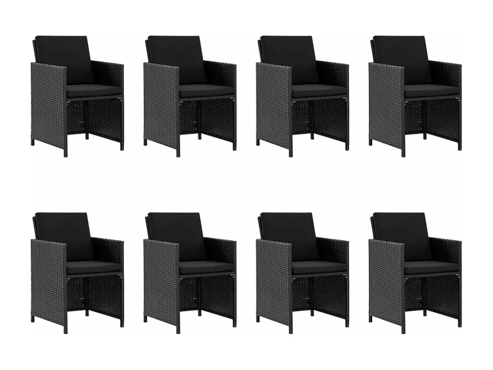 Cadeira de Jardim 9 peças conjunto jantar exterior com almofadões vime PE preto