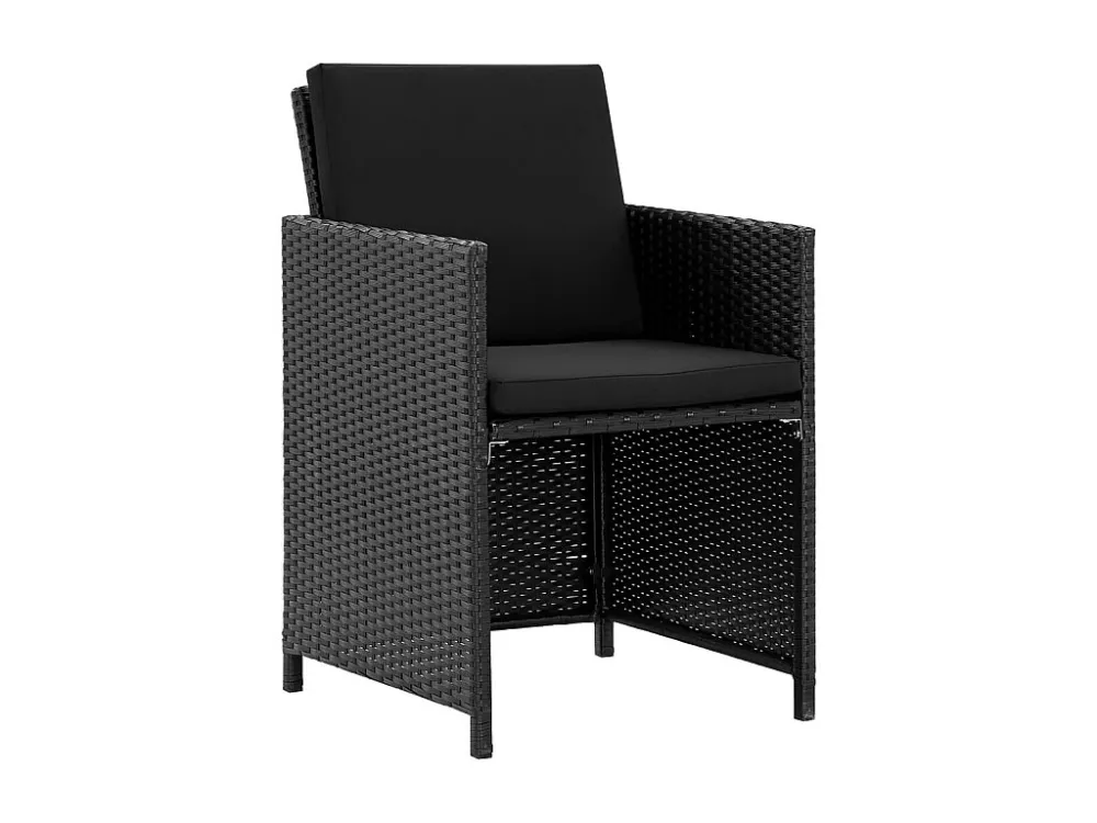 Cadeira de Jardim 9 peças conjunto jantar exterior com almofadões vime PE preto