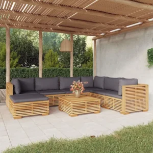 Cadeira de Jardim 8 peças conjunto lounge jardim com almofadões madeira teca maciç