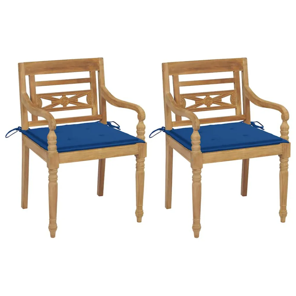 Cadeiras Batávia com almofadões azul genuíno 2 pcs teca maciç