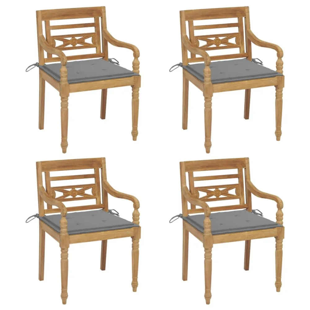 Cadeiras Batávia com almofadões 4 pcs madeira de teca maciç com Apoio para Bebidas