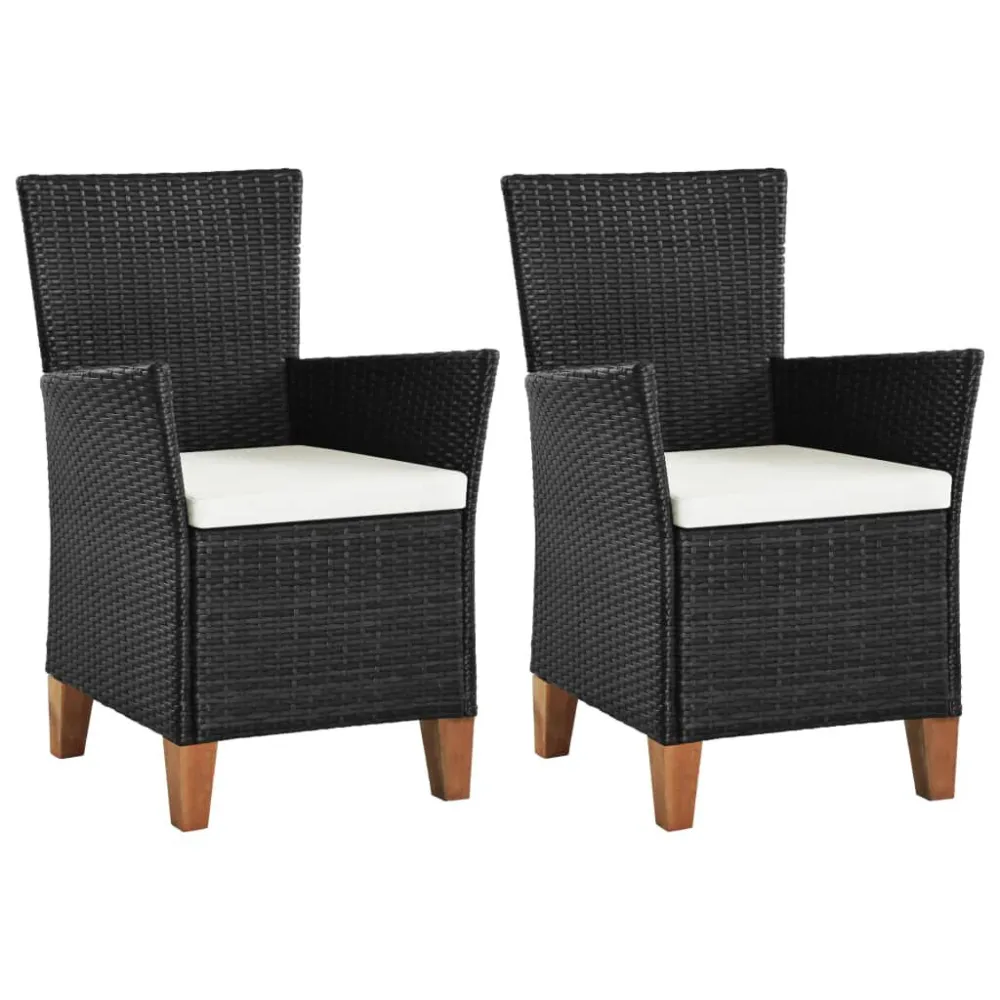 Cadeiras de exterior com almofadões 2 pcs vime PE preto com Almofada Inclusa