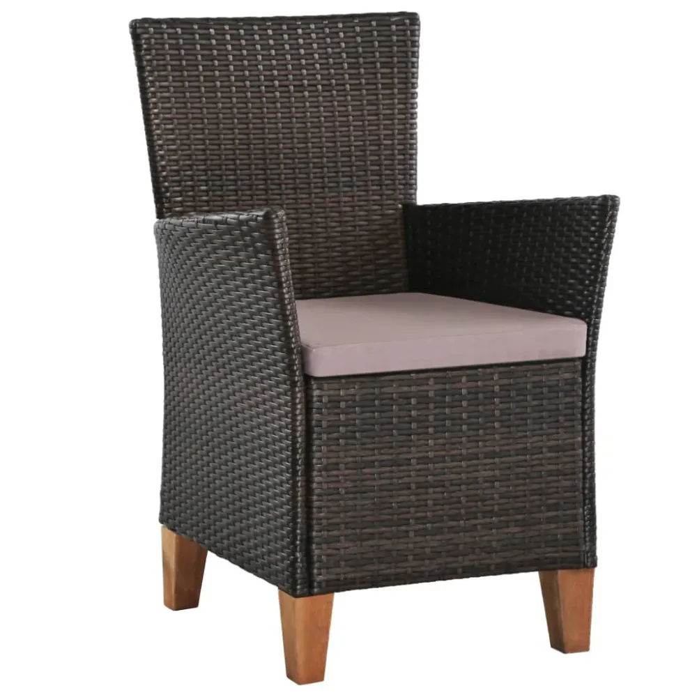 Cadeiras de exterior com almofadões 2 pcs vime PE castanho | Resistente à Chuva | Confortável