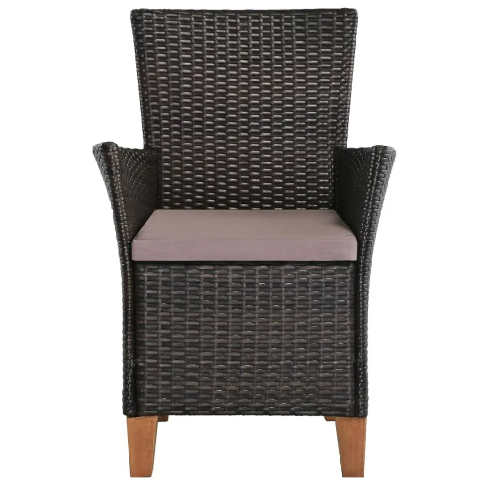 Cadeiras de exterior com almofadões 2 pcs vime PE castanho | Resistente à Chuva | Confortável