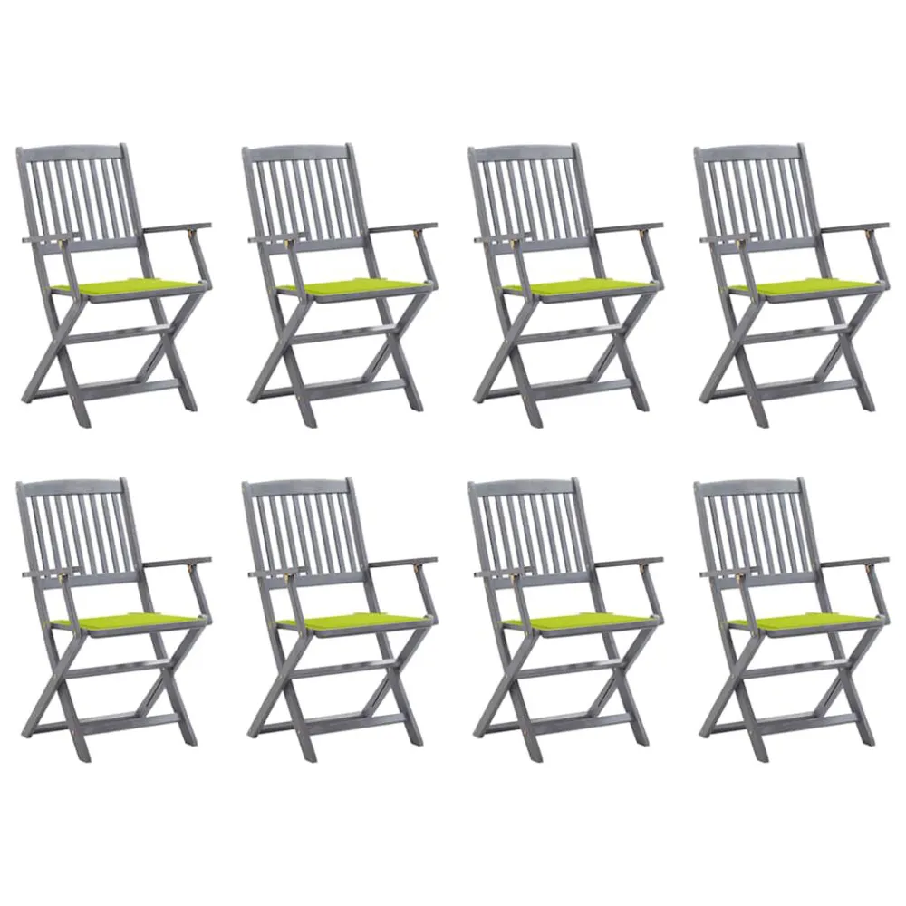 Cadeiras de exterior dobráveis 8pcs com almofadões acácia maciç | Resistente à Chuva | Confortável