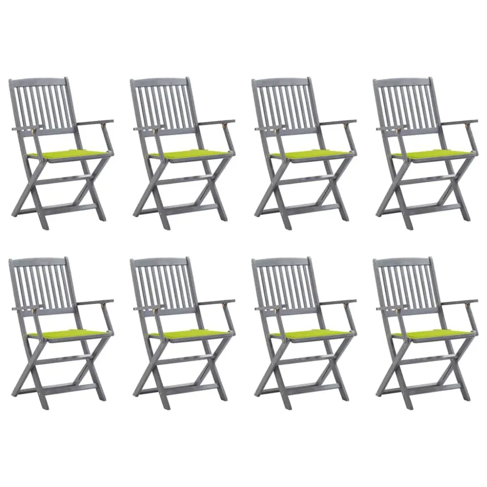 Cadeiras de exterior dobráveis 8pcs com almofadões acácia maciç | Resistente à Chuva | Confortável