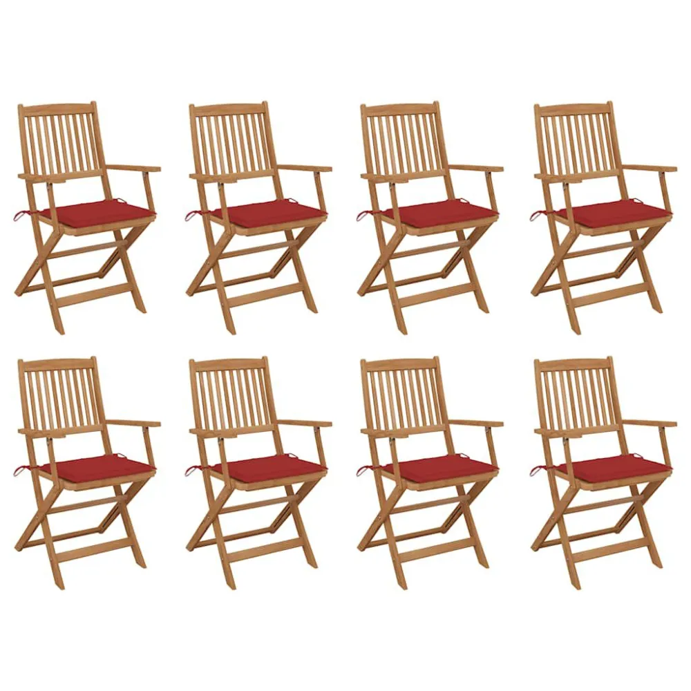 Cadeiras de exterior dobráveis com almofadões 8pcs acácia maciç | Montagem Fácil e Rápida
