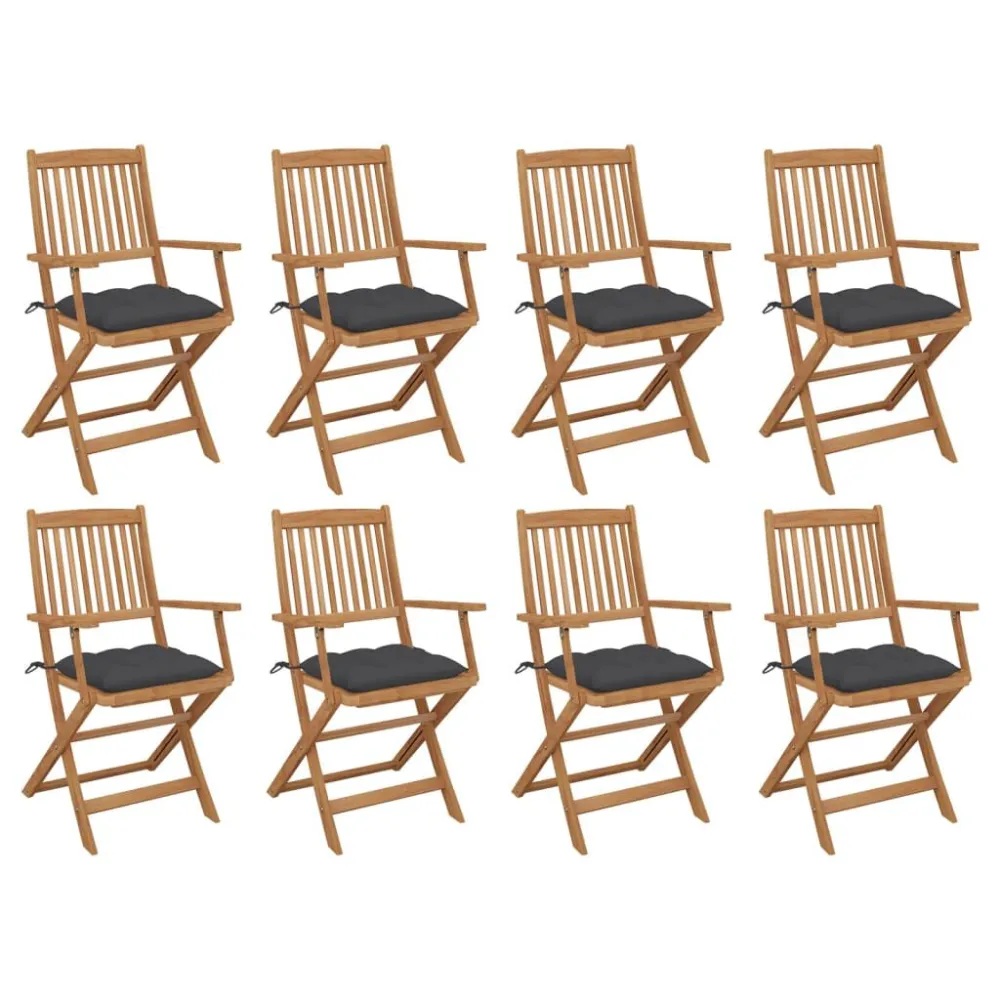 Cadeiras de exterior dobráveis com almofadões 8pcs acácia maciç com Encosto Ajustável