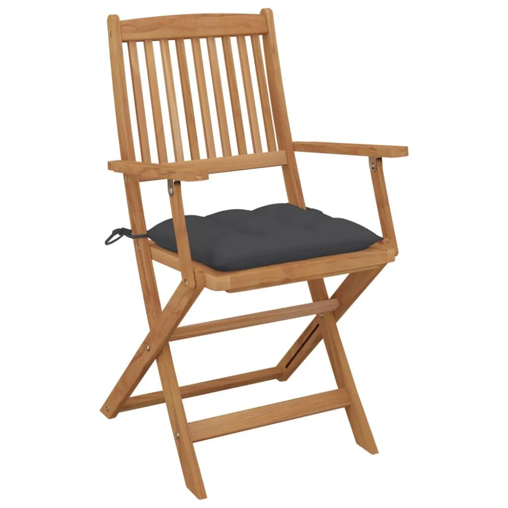 Cadeiras de exterior dobráveis com almofadões 8pcs acácia maciç com Encosto Ajustável