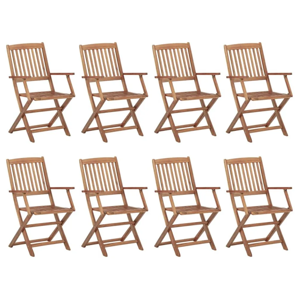Cadeiras de exterior dobráveis com almofadões 8pcs acácia maciç com Encosto Ajustável