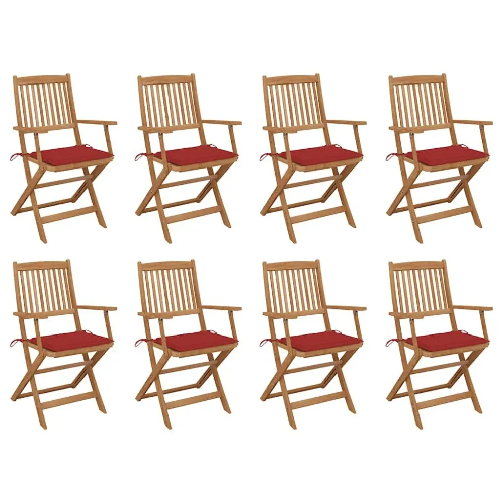 Cadeiras de exterior dobráveis com almofadões 8pcs acácia maciç | Montagem Fácil e Rápida