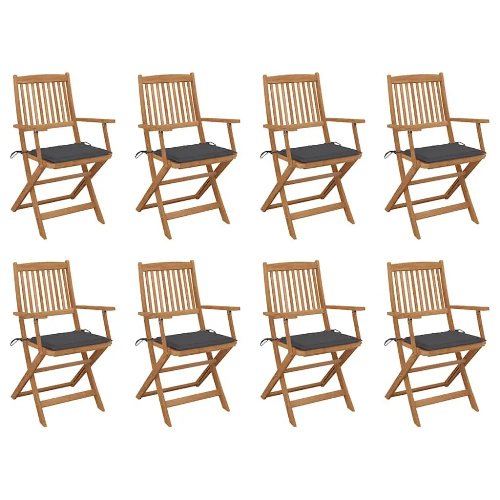 Cadeiras de exterior dobráveis com almofadões 8pcs acácia maciç Fácil de Guardar