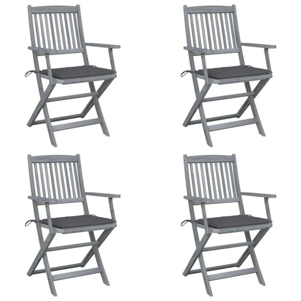 Cadeiras exterior dobráveis com almofadões 4 pcs acácia maciç com Almofada Inclusa