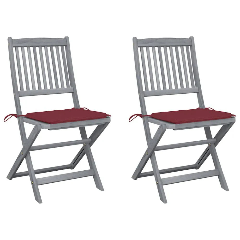 Cadeiras exterior dobráveis com almofadões 2 pcs acácia maciç em Tecido Sunbrella