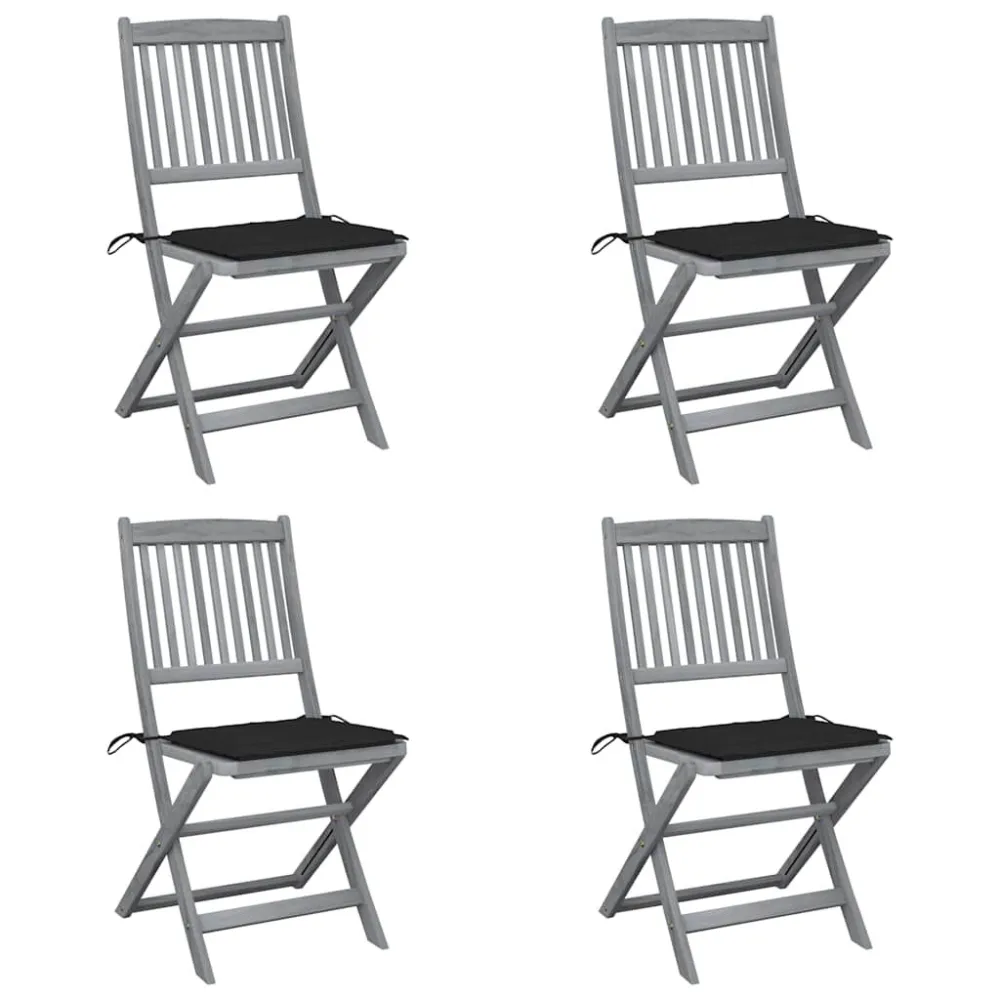 Cadeiras exterior dobráveis com almofadões 4 pcs acácia maciç em Ferro Forjado