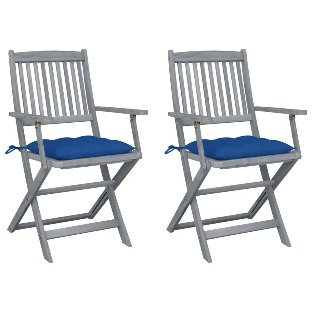Cadeiras exterior dobráveis com almofadões 2 pcs acácia maciç com Revestimento em Textilene