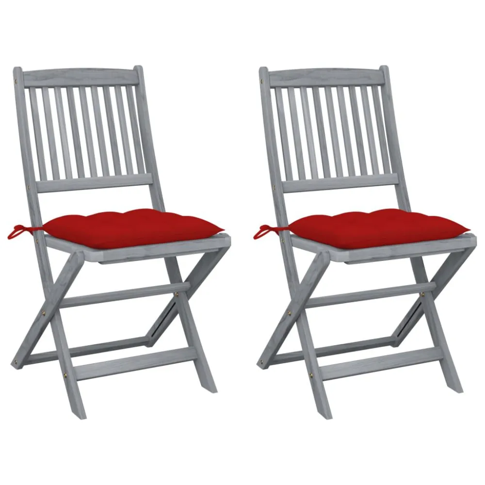 Cadeiras exterior dobráveis com almofadões 2 pcs acácia maciç para Relaxamento ao Ar Livre