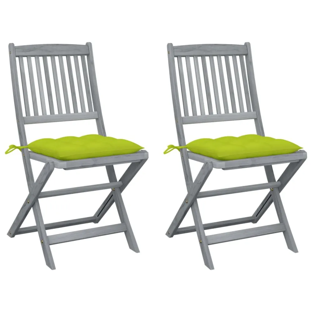 Cadeiras exterior dobráveis com almofadões 2 pcs acácia maciç Dobrável e Portátil