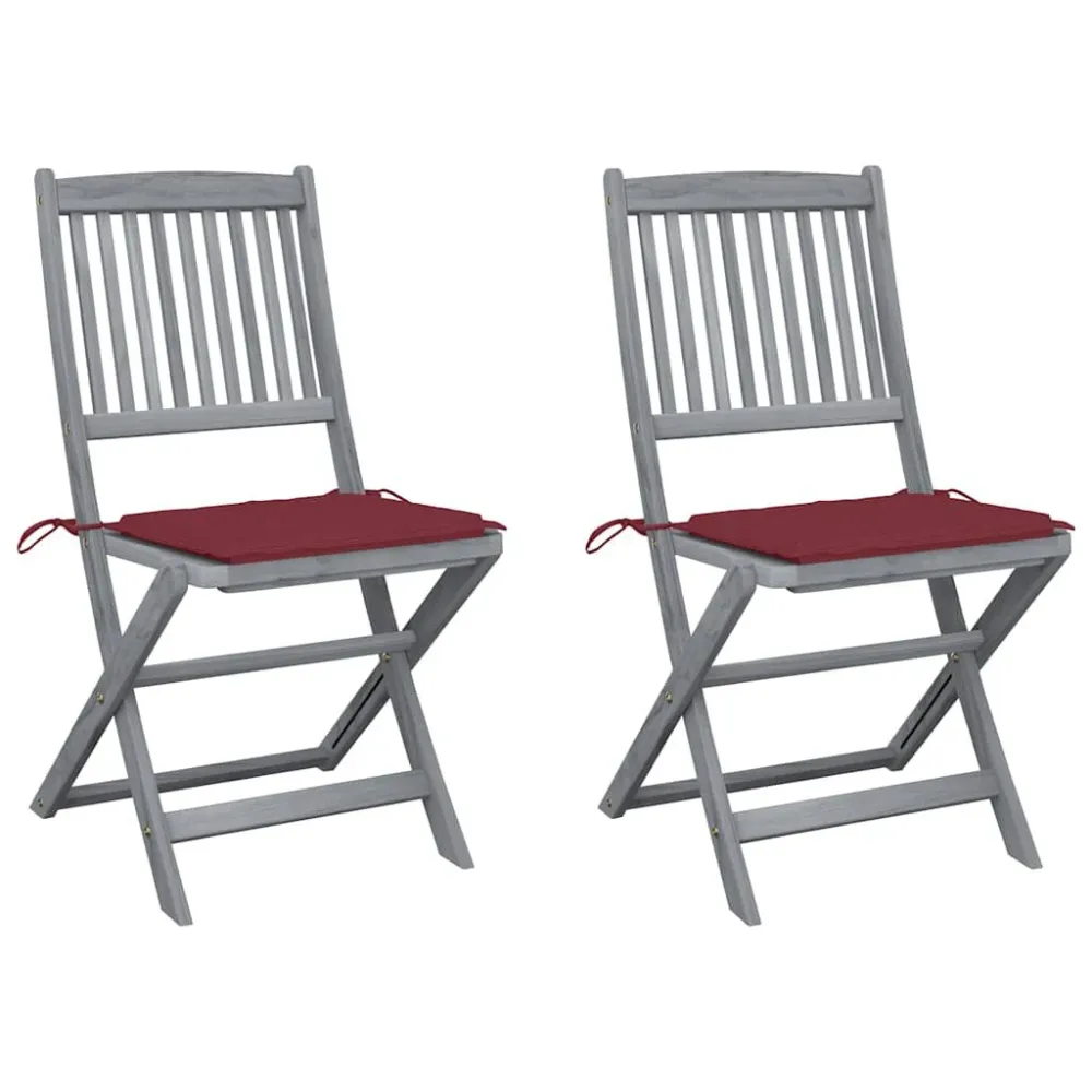 Cadeiras exterior dobráveis com almofadões 2 pcs acácia maciç em Tecido Sunbrella