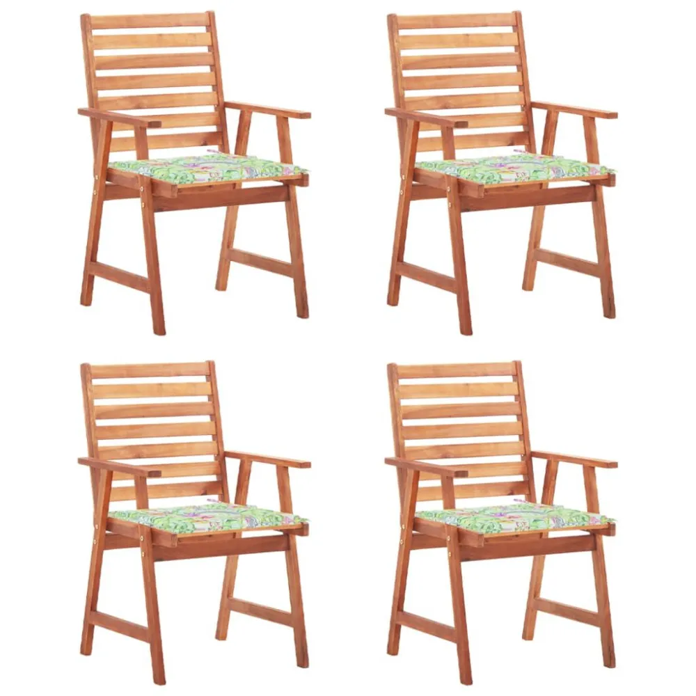 Cadeiras de jantar para jardim 4 pcs com almofadões acácia maciç | Montagem Fácil e Rápida